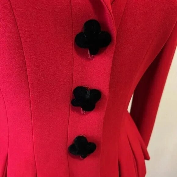 Moschino Red Peplum Black Velvet Trim Ace Spade Jacket 8 ALICE WONDERLAND BLAZER - Picture 8 of 15